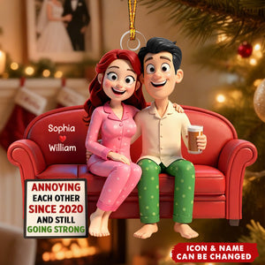 Cartoon Couple Annoying Each Other - Personalized Acrylic Ornament - Christmas Gift for him, Gift for her