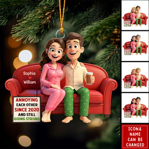 Cartoon Couple Annoying Each Other - Personalized Acrylic Ornament - Christmas Gift for him, Gift for her