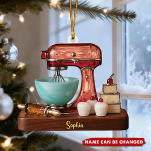 Personalized Baking Mixer Christmas Acrylic Ornament - Custom Name Kitchen Mixer with Cupcakes
