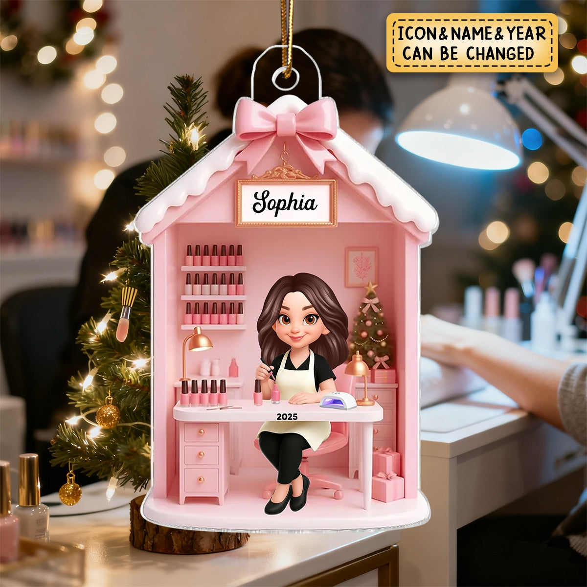 Christmas Nail Technician In Salon - Personalized Acrylic Ornament - Gift For Nail Technician, Nails Decor, Beauty Salon, Woman, Girl