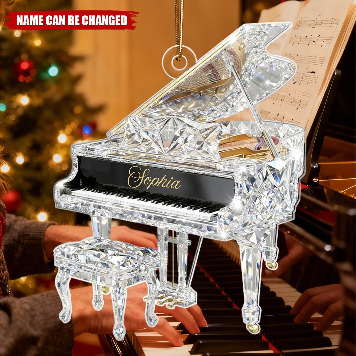 Piano Music Crystal Effect - Personalized Acrylic Ornament - Unique Christmas Gift For Pianist
