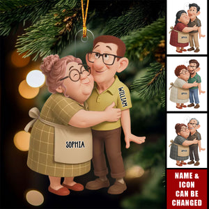 Couple Hugging Acrylic Ornament - Personalized Anniversary Wedding Gifts For Husband And Wife, Him And Her - Two Hearts One Journey