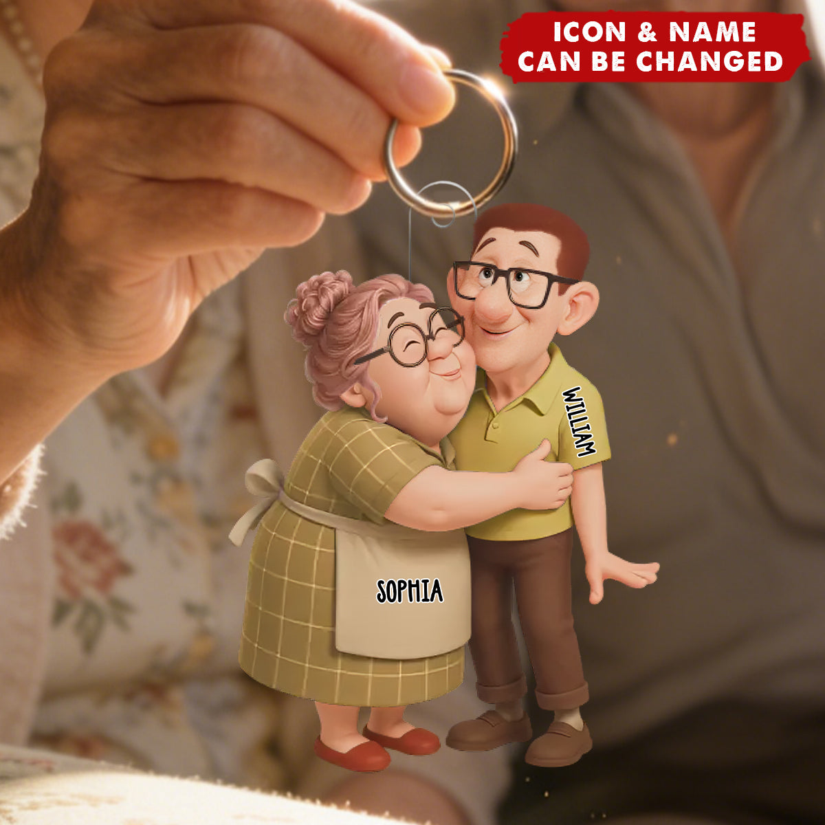 Couple Hugging Acrylic Keychain - Personalized Anniversary Wedding Gifts For Husband And Wife, Him And Her - Two Hearts One Journey