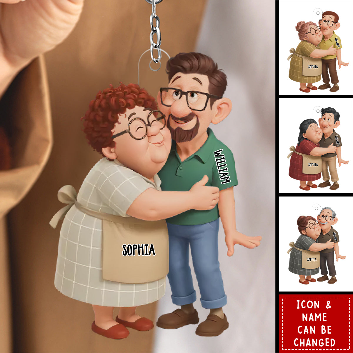 Couple Hugging Acrylic Keychain - Personalized Anniversary Wedding Gifts For Husband And Wife, Him And Her - Two Hearts One Journey