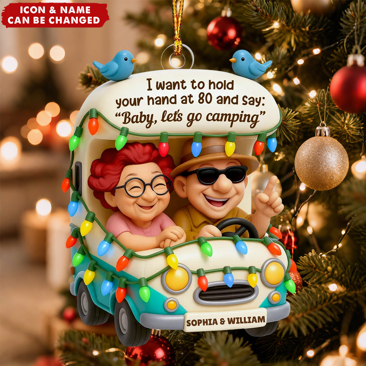 Baby Let's Go Camping Old Couple - Personalized Acrylic Ornament - Christmas Gift