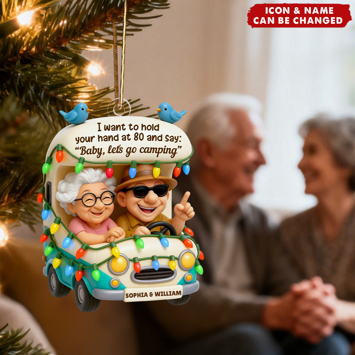 Baby Let's Go Camping Old Couple - Personalized Acrylic Ornament - Christmas Gift
