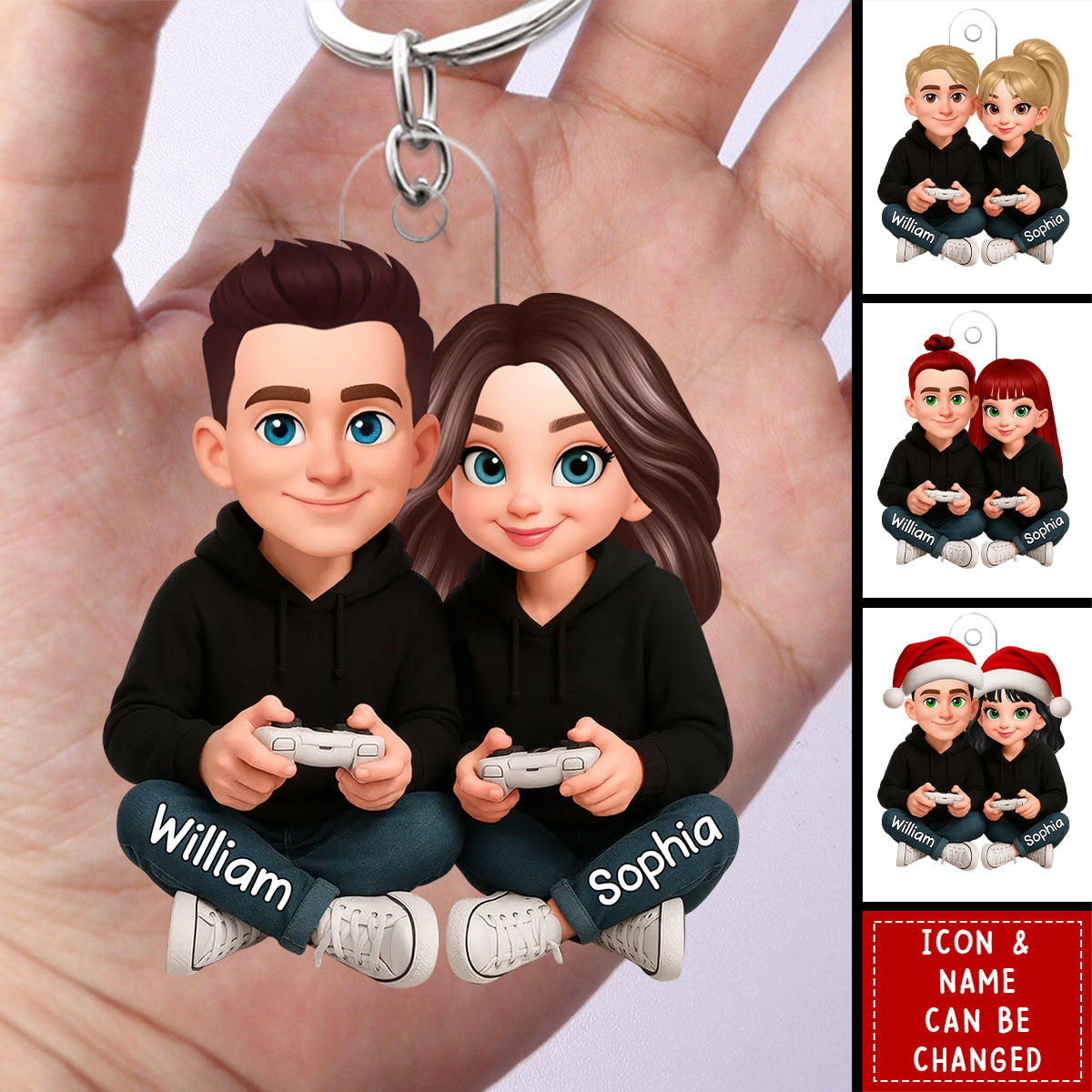 Couple Gaming Forever 2 Player Mode Signature Symbols Christmas - Personalized Acrylic Keychain