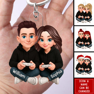 Couple Gaming Forever 2 Player Mode Signature Symbols Christmas - Personalized Acrylic Keychain