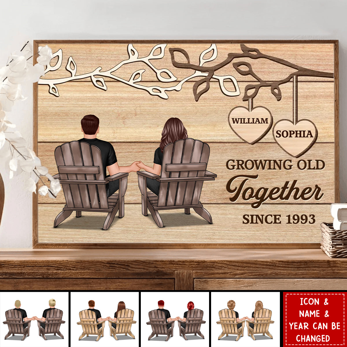 Rustic Vintage Tree Branch Couple Forever Together - Personalized Poster - Gift For Family