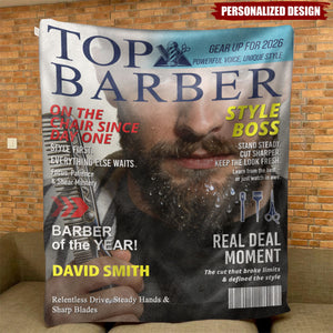 Personalized Barber Magazine Cover blanket, Custom Barber Photo