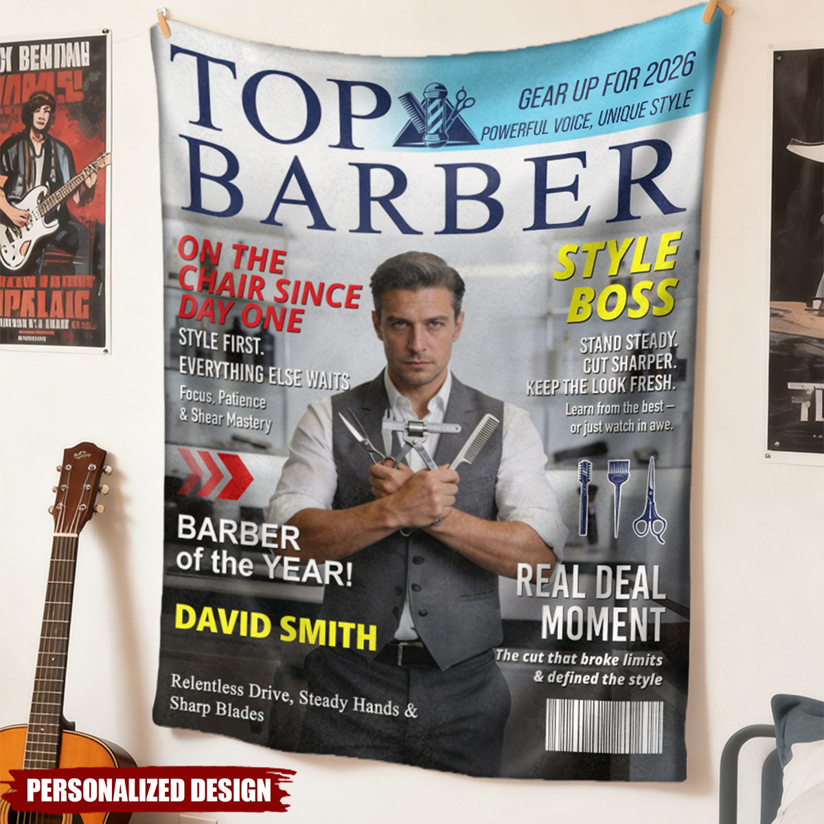 Personalized Barber Magazine Cover blanket, Custom Barber Photo