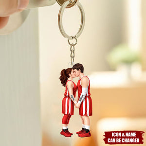 Basketball Couple Together - Personalized Acrylic Keychain - Anniversary, Valentine's Day Gift