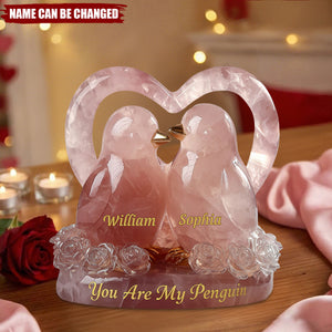 You Are My Penguin, Rose Quartz Styled Penguin Couple - Personalized Couple Custom Shaped Acrylic Plaque