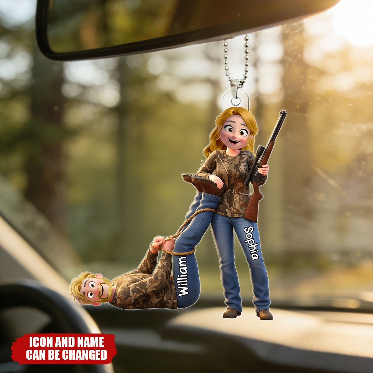 Hunting Couple Acrylic Car Ornament - Personalized Gifts For Couple