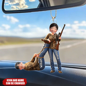 Hunting Couple Acrylic Car Ornament - Personalized Gifts For Couple