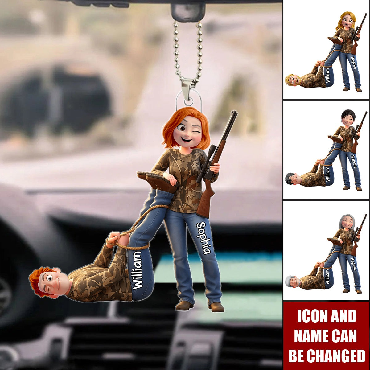 Hunting Couple Acrylic Car Ornament - Personalized Gifts For Couple