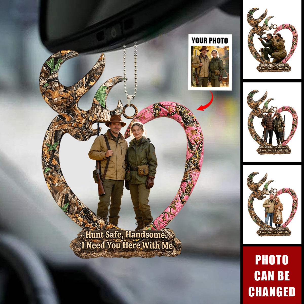 Couple Hunting Custom Photo Car Hanging Ornament - Gifts For Couple