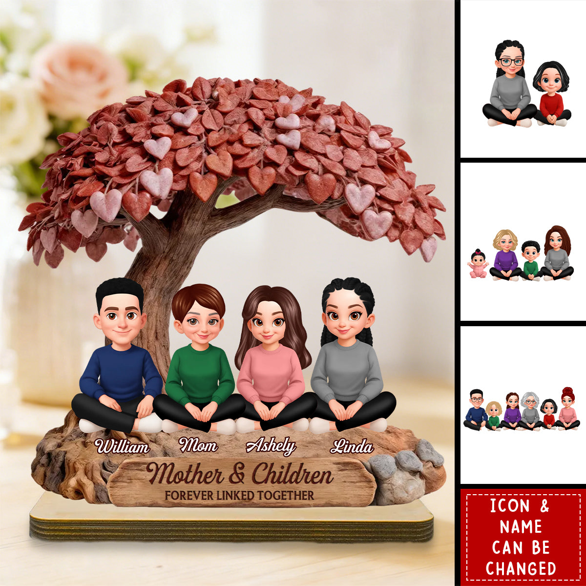 Mom And Daughter Son Under Heart Tree - Personalized 2-Layered Wooden Plaque - Mother's Day Gift For Mom