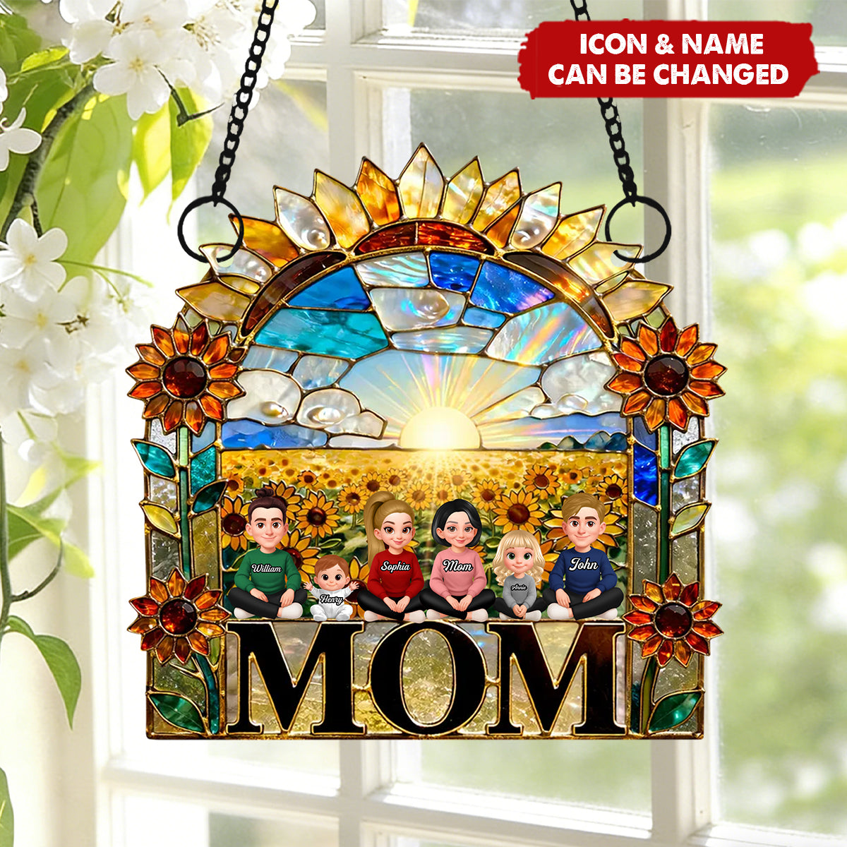 Mom And Children Sunflower - Personalized Suncatcher - Heartfelt Mother's Day Gift for Mom