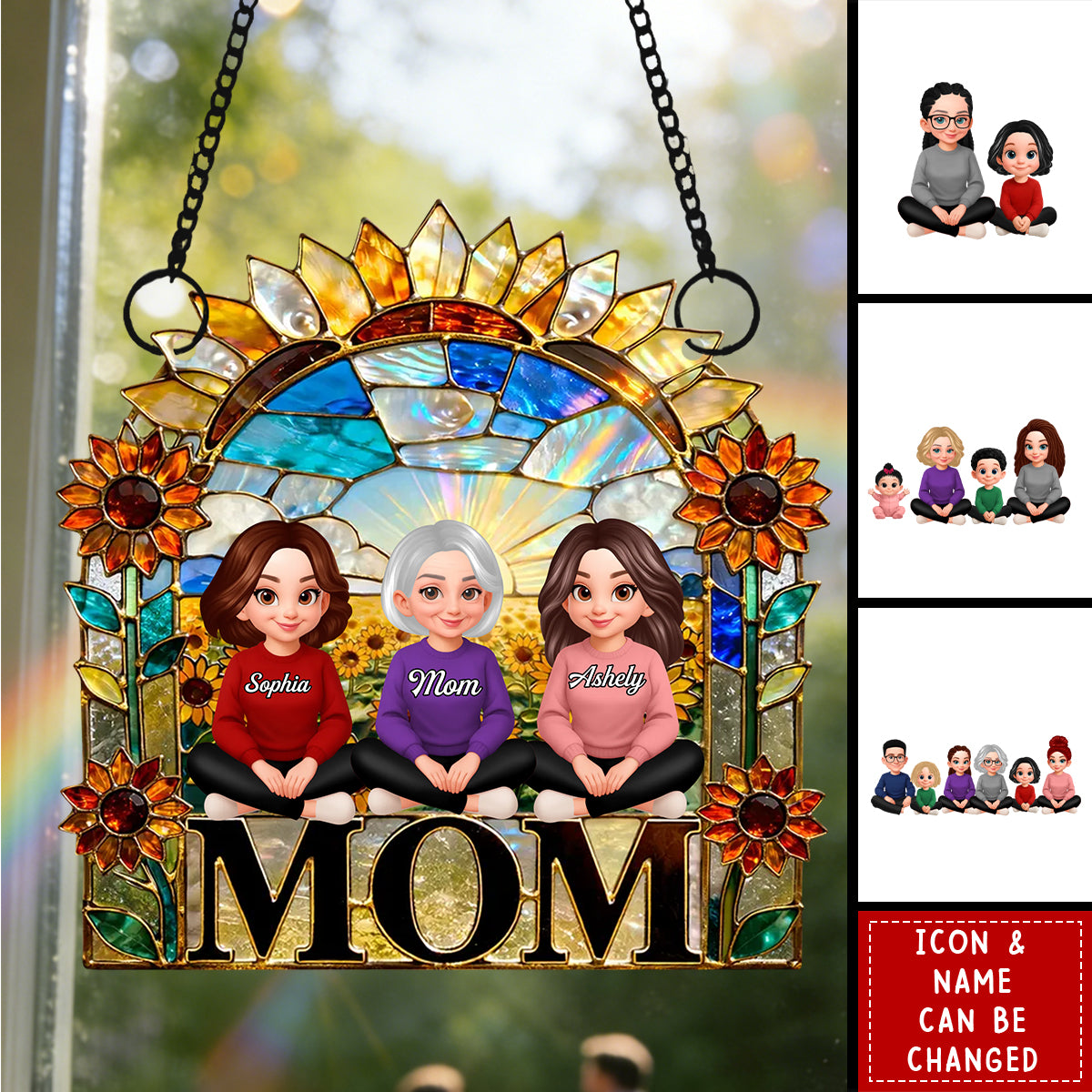 Mom And Children Sunflower - Personalized Suncatcher - Heartfelt Mother's Day Gift for Mom