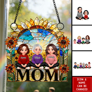 Mom And Children Sunflower - Personalized Suncatcher - Heartfelt Mother's Day Gift for Mom