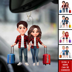 Couple Travel Adventure Traveling Destination 2D Flat - Personalized Acrylic Car Ornament - Gift for Travelers