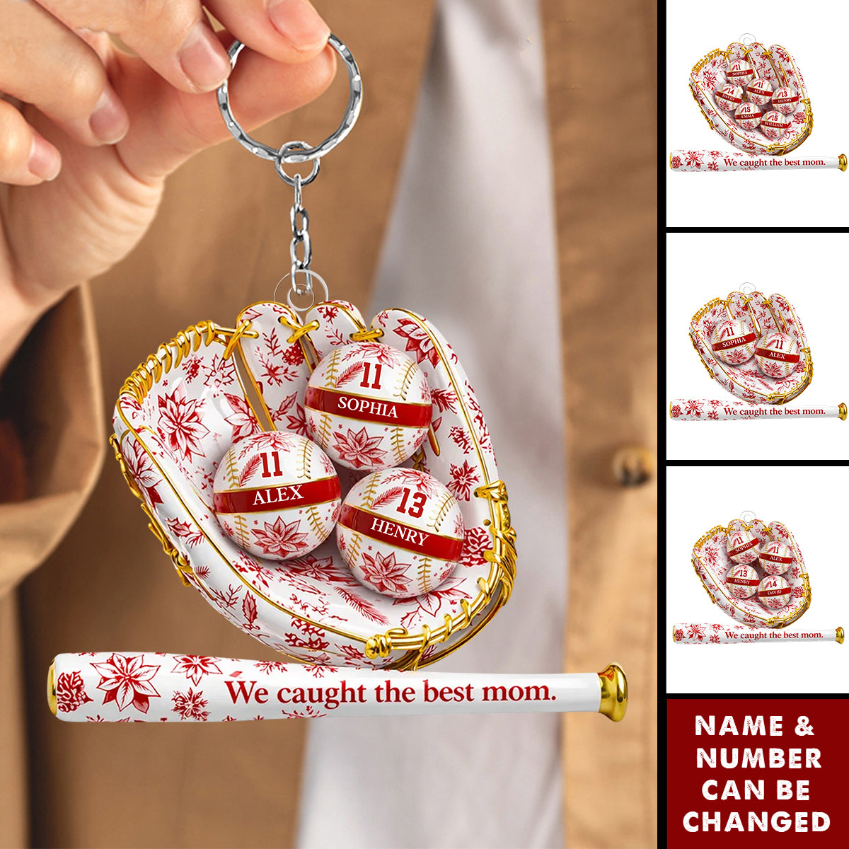 We Caught the Best Mom Toile De Jouy Pattern - Personalized Acrylic Keychain - Mother's Day Gift for Mom, Wife