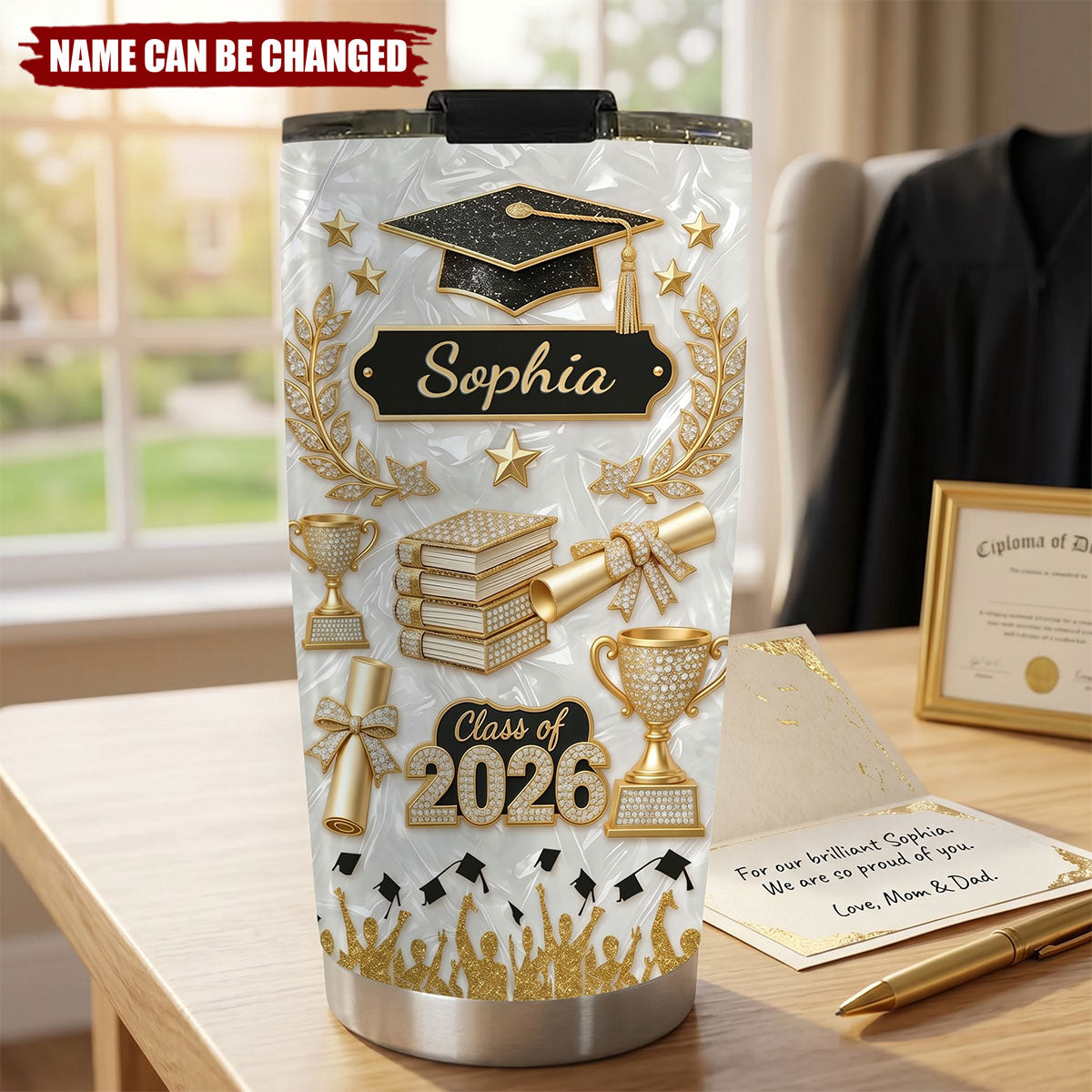 Personalized Name Class Of 2026 Graduation Tumbler, Grad Gift For Daughter From Parents