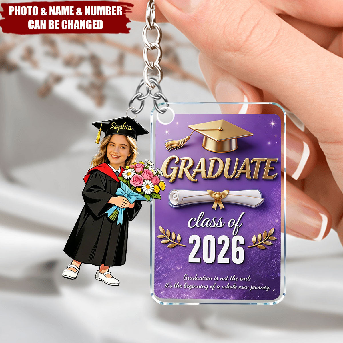 Personalized 2026 Graduate Keychain, Class of 2026 Senior Gift, Backpack Purse Charm, Inspirational Gift