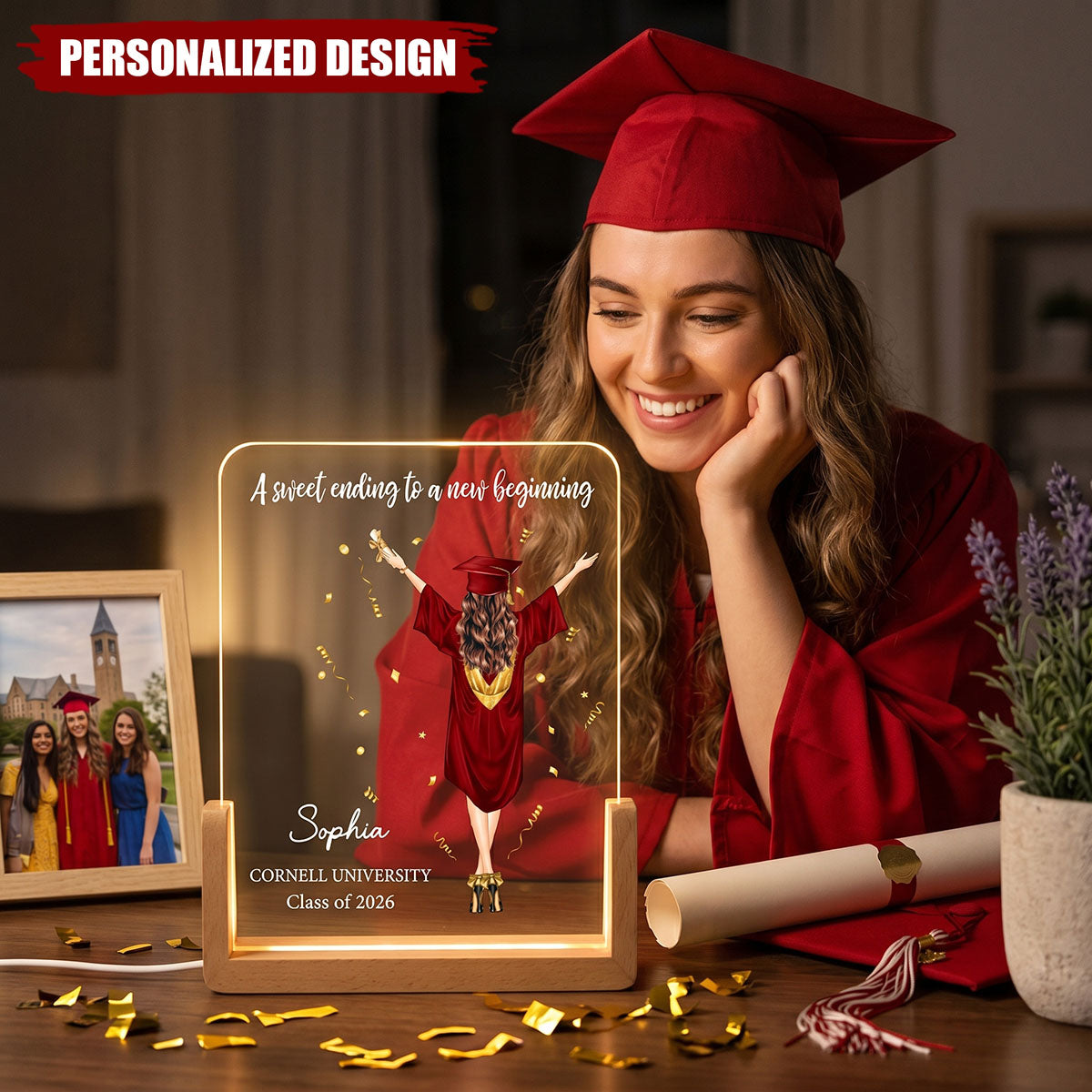 A Sweet Ending To A New Beginning - Graduation Gifts For Her, Him - Personalized Night Light