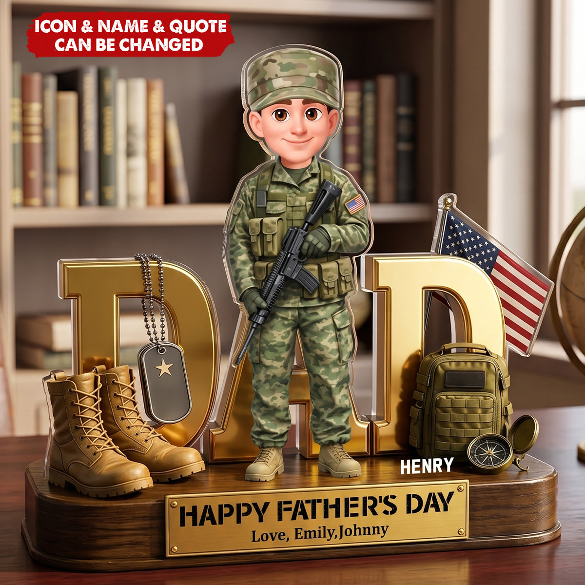 Proud American Army Millitary Dad - Personalized Acrylic Block Plaque - Father's Day Gift For Dad