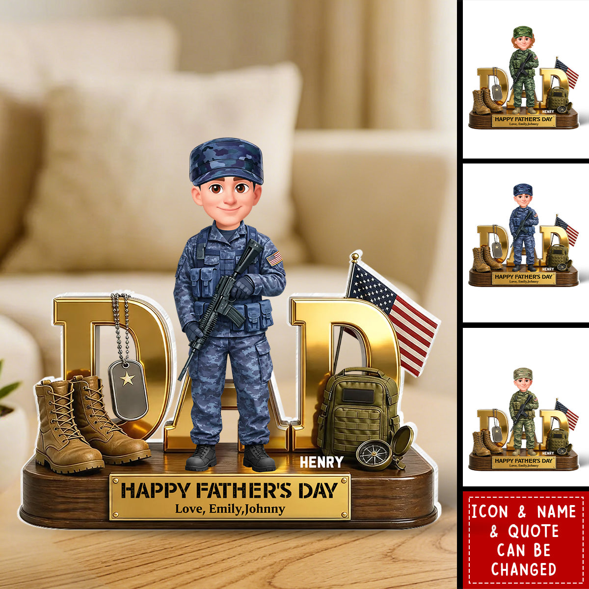 Proud American Army Millitary Dad - Personalized Acrylic Block Plaque - Father's Day Gift For Dad