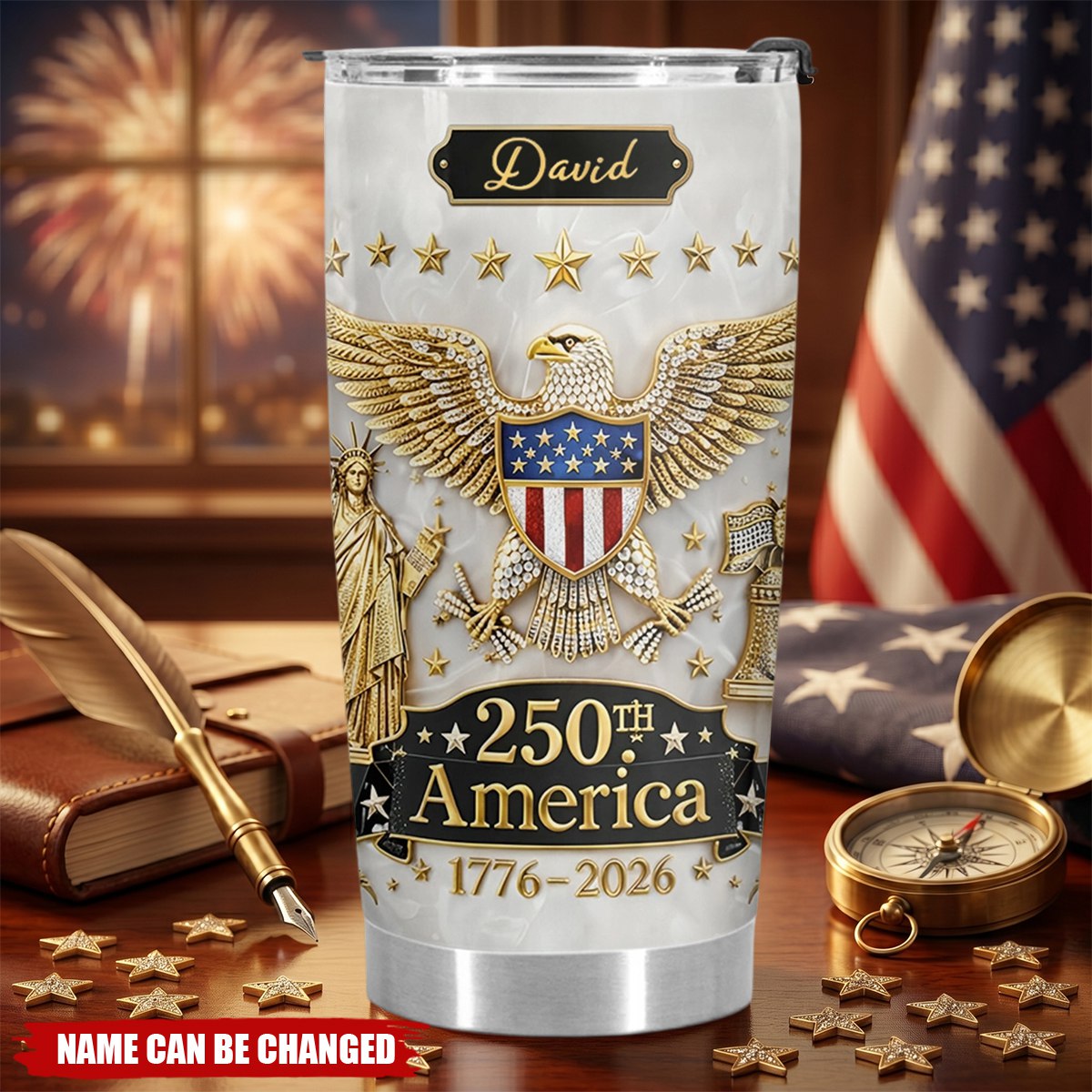 Personalized 250th America Tumbler, 1776-2026 Patriotic Independence Day Gift