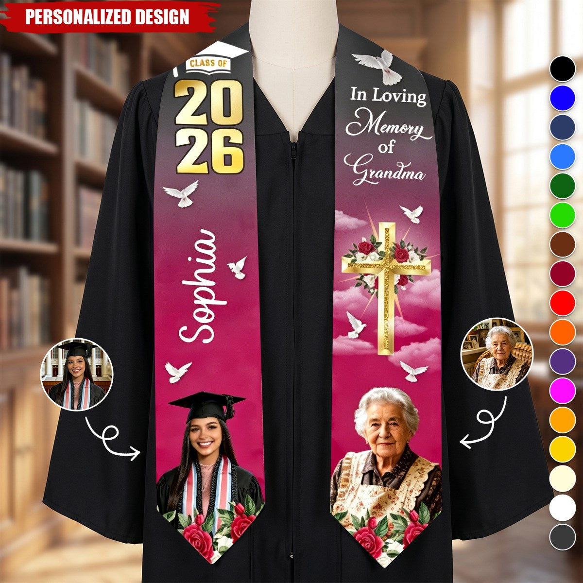 Graduation Memorial Custom Photo - Personalized Graduation Stole