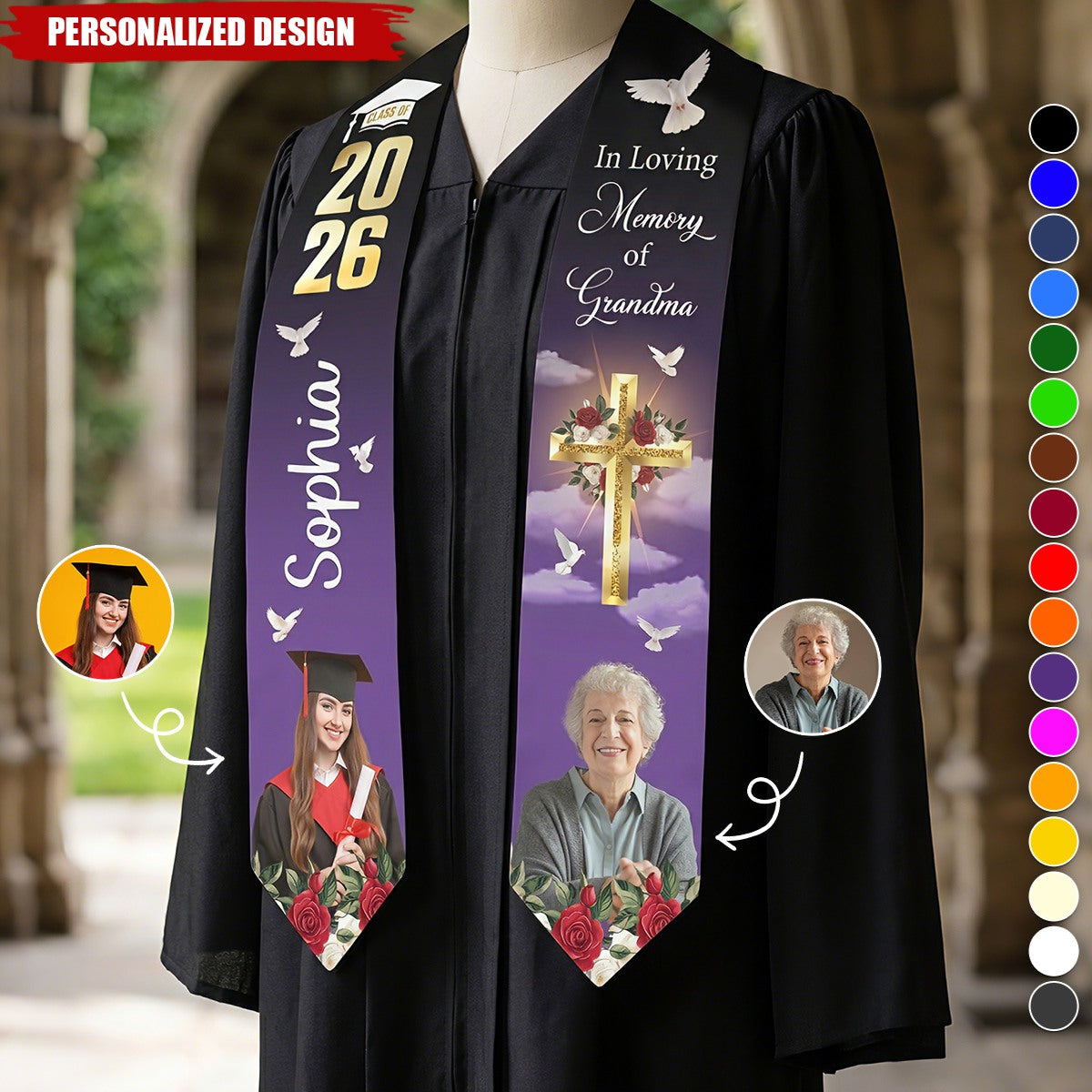 Graduation Memorial Custom Photo - Personalized Graduation Stole