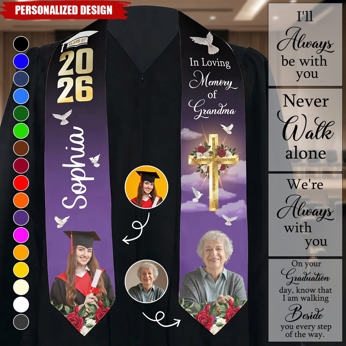 Graduation Memorial Custom Photo - Personalized Graduation Stole