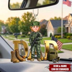 Proud American Army Military Hero Dad - Personalized Acrylic Car Ornament
