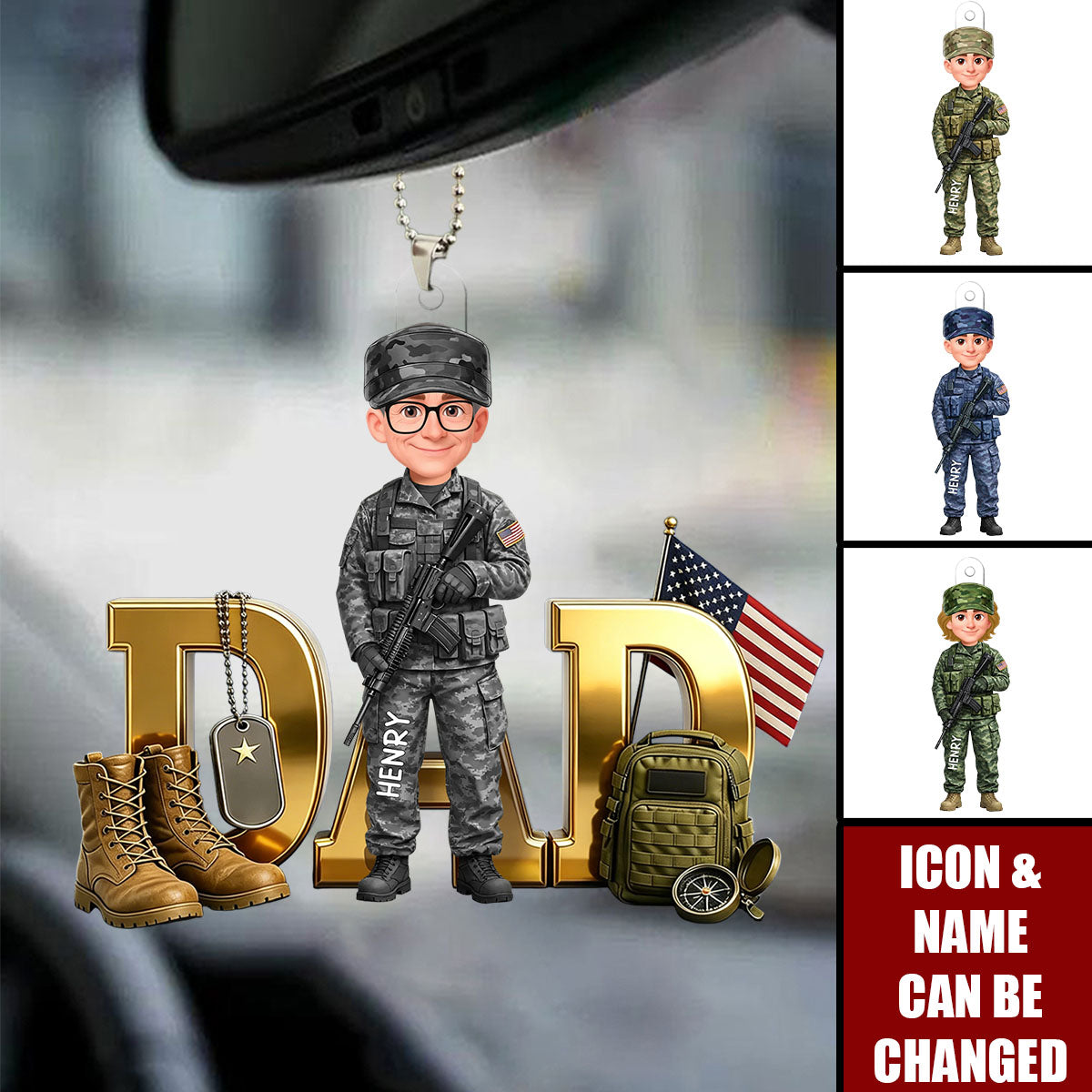 Proud American Army Military Hero Dad - Personalized Acrylic Car Ornament
