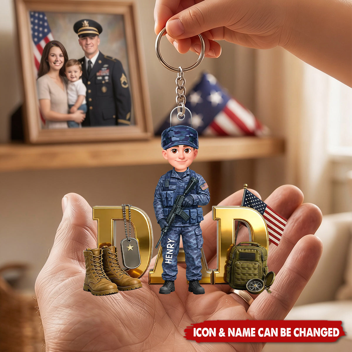 Proud American Army Military Hero Dad - Personalized Acrylic Keychain