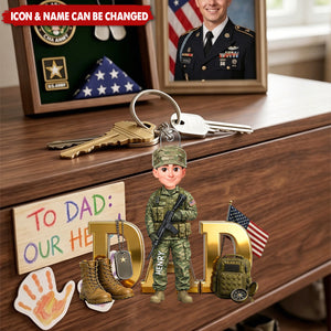 Proud American Army Military Hero Dad - Personalized Acrylic Keychain