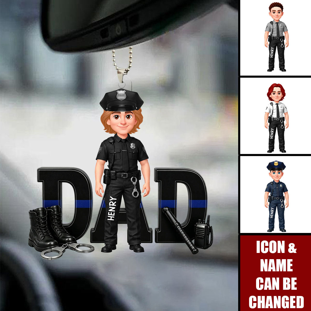 Proud American Police Officer Dad - Personalized Acrylic Car Ornament