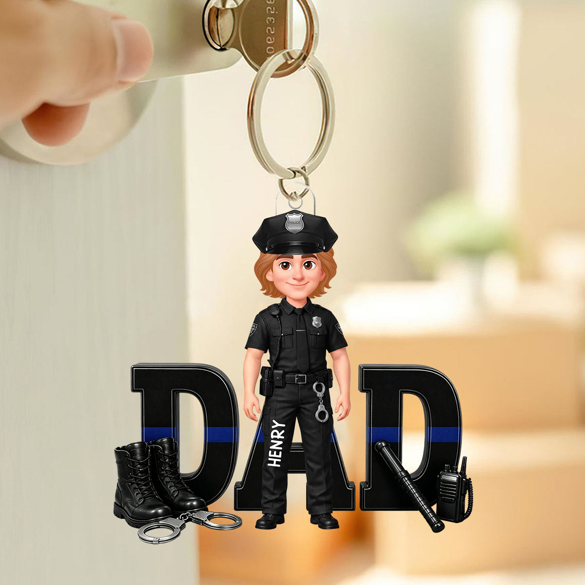 Proud American Police Officer Dad - Personalized Acrylic Keychain