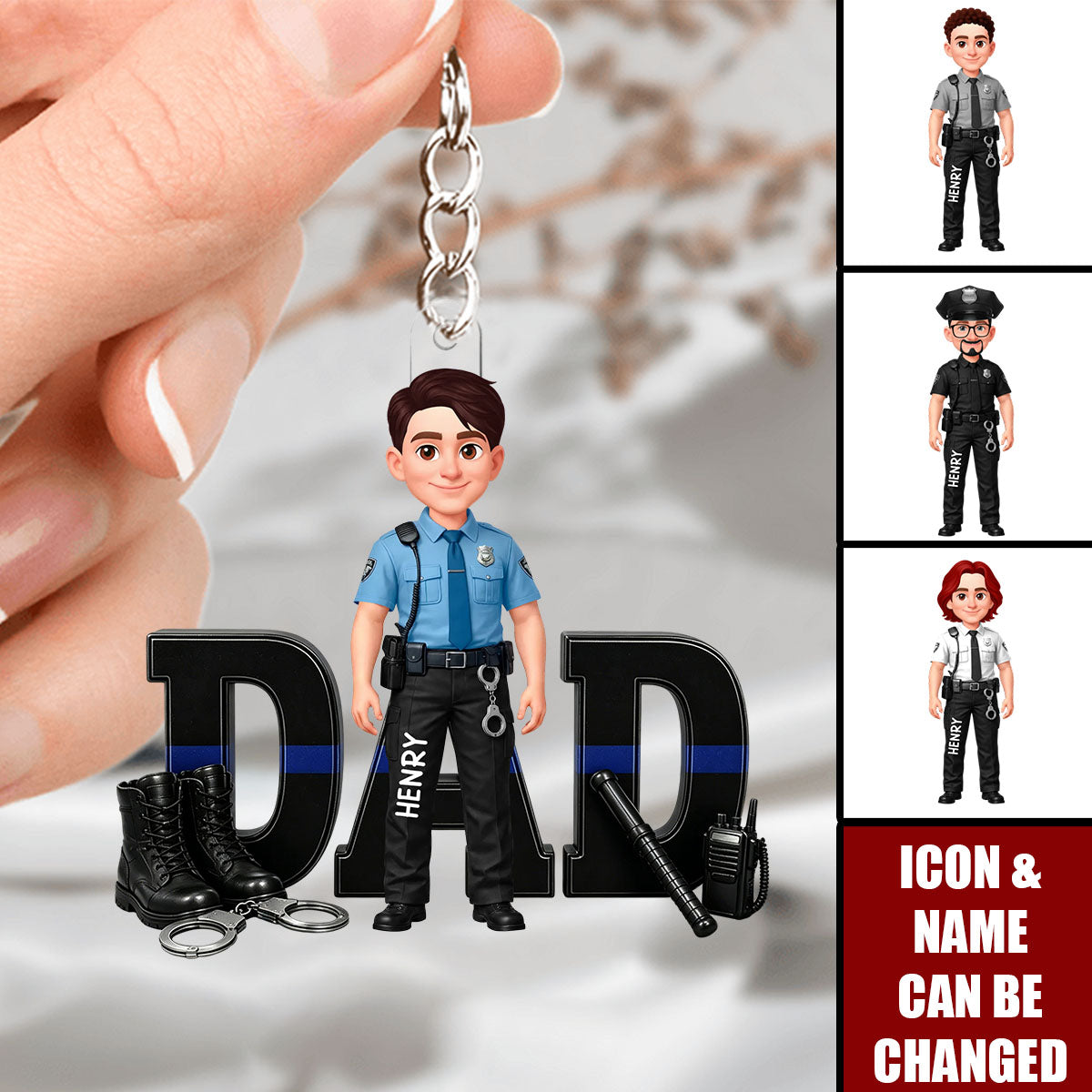 Proud American Police Officer Dad - Personalized Acrylic Keychain