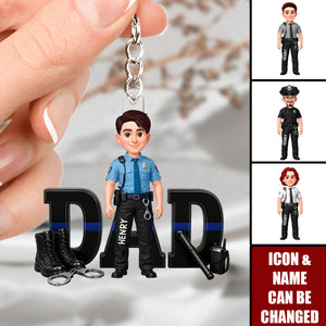 Proud American Police Officer Dad - Personalized Acrylic Keychain