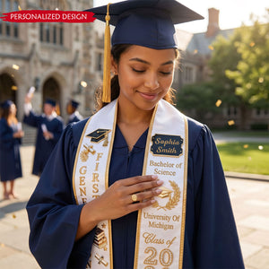 Personalized Graduation Gold Stoles, Class Of 2026 Stoles, Senior Gift, Student Sash