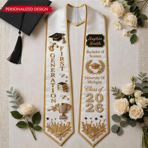 Personalized Graduation Gold Stoles, Class Of 2026 Stoles, Senior Gift, Student Sash