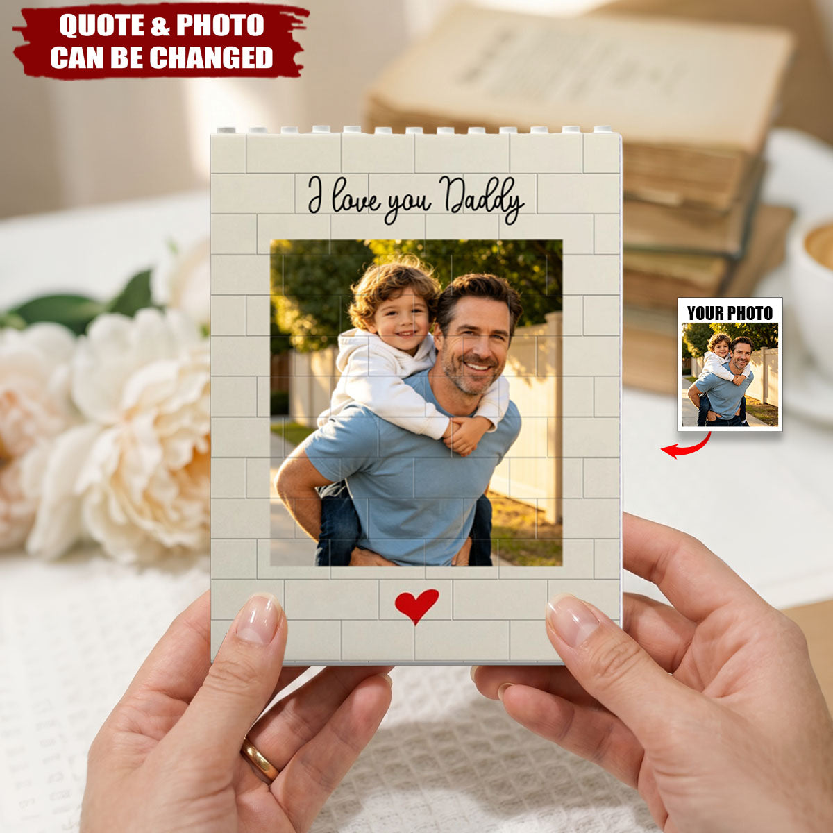 Father's Day Gifts, Daddy & Me Father's Day Gift For Dad, Husband - Personalized Rectangle Building Brick