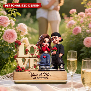 Y2K Couple Love Rose - Personalized 2-Layered Wooden Plaque - Valentine's Day Gift For Couple, for him, for her