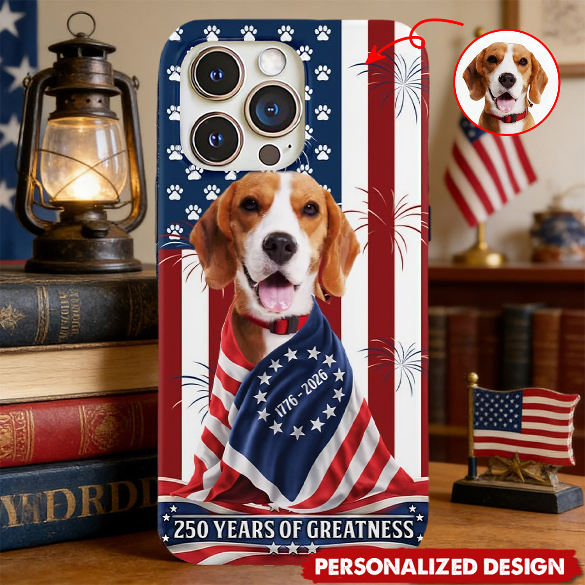 Custom Photo My Dog, Cat Loves America 250 Years Patriotic Phone Case