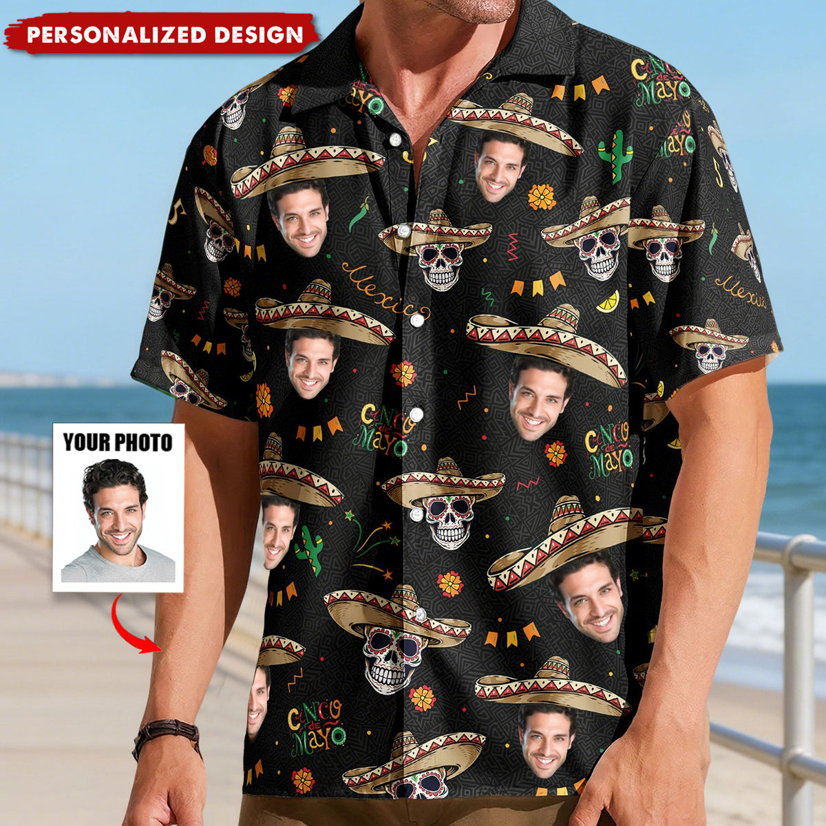 Personalized Photo Hawaiian Shirt - Custom Face Cinco De Mayo Mexican Hawaiian Shirt